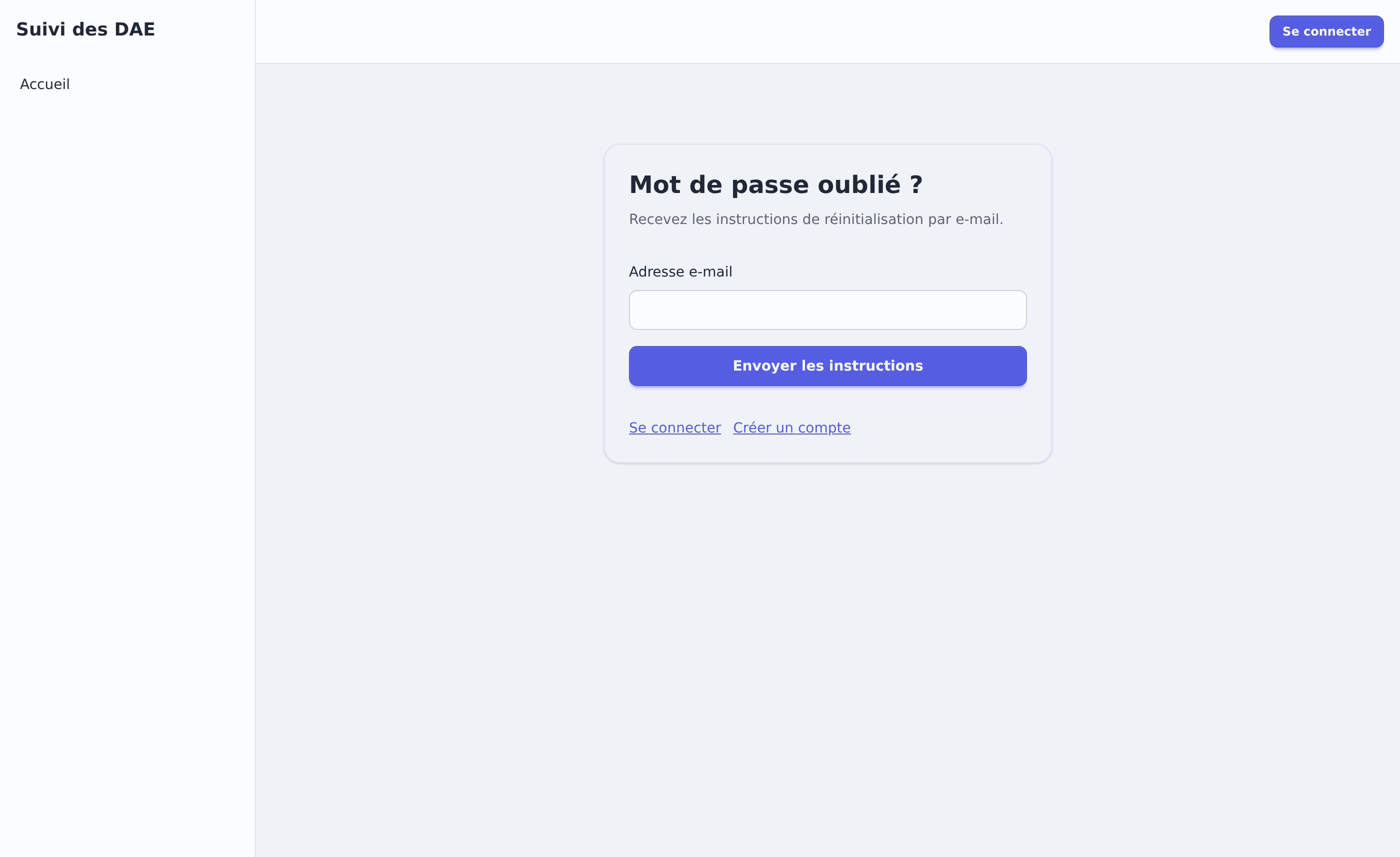Demande de réinitialisation par e-mail