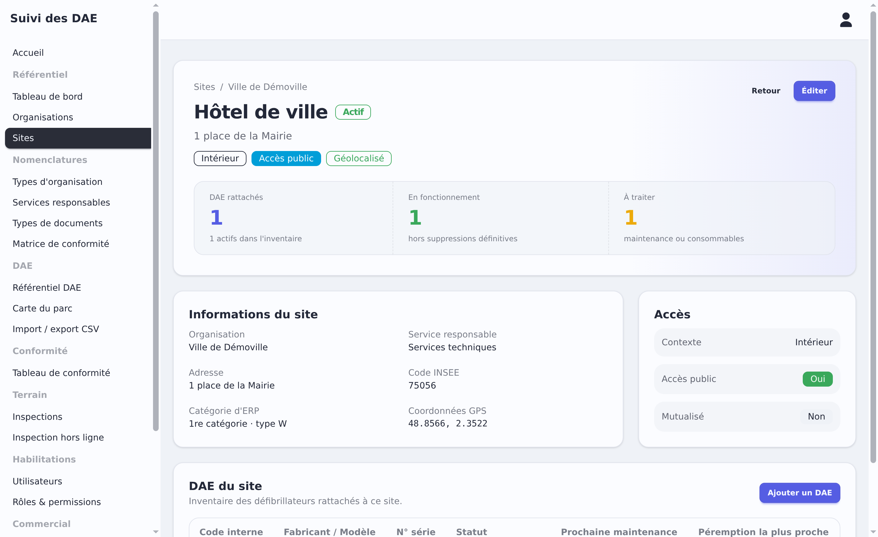 Fiche détaillée d'un site