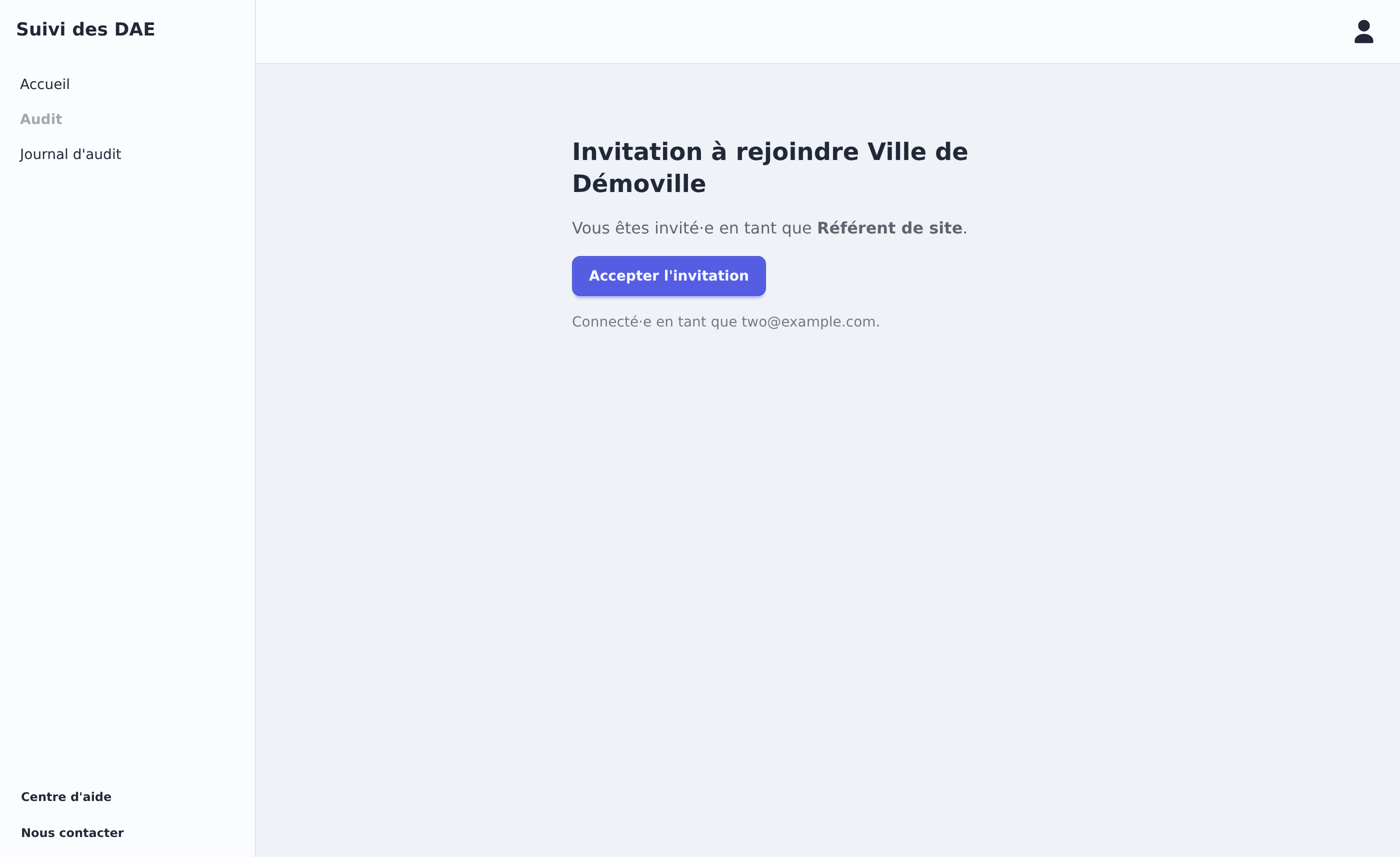Page d'acceptation d'une invitation