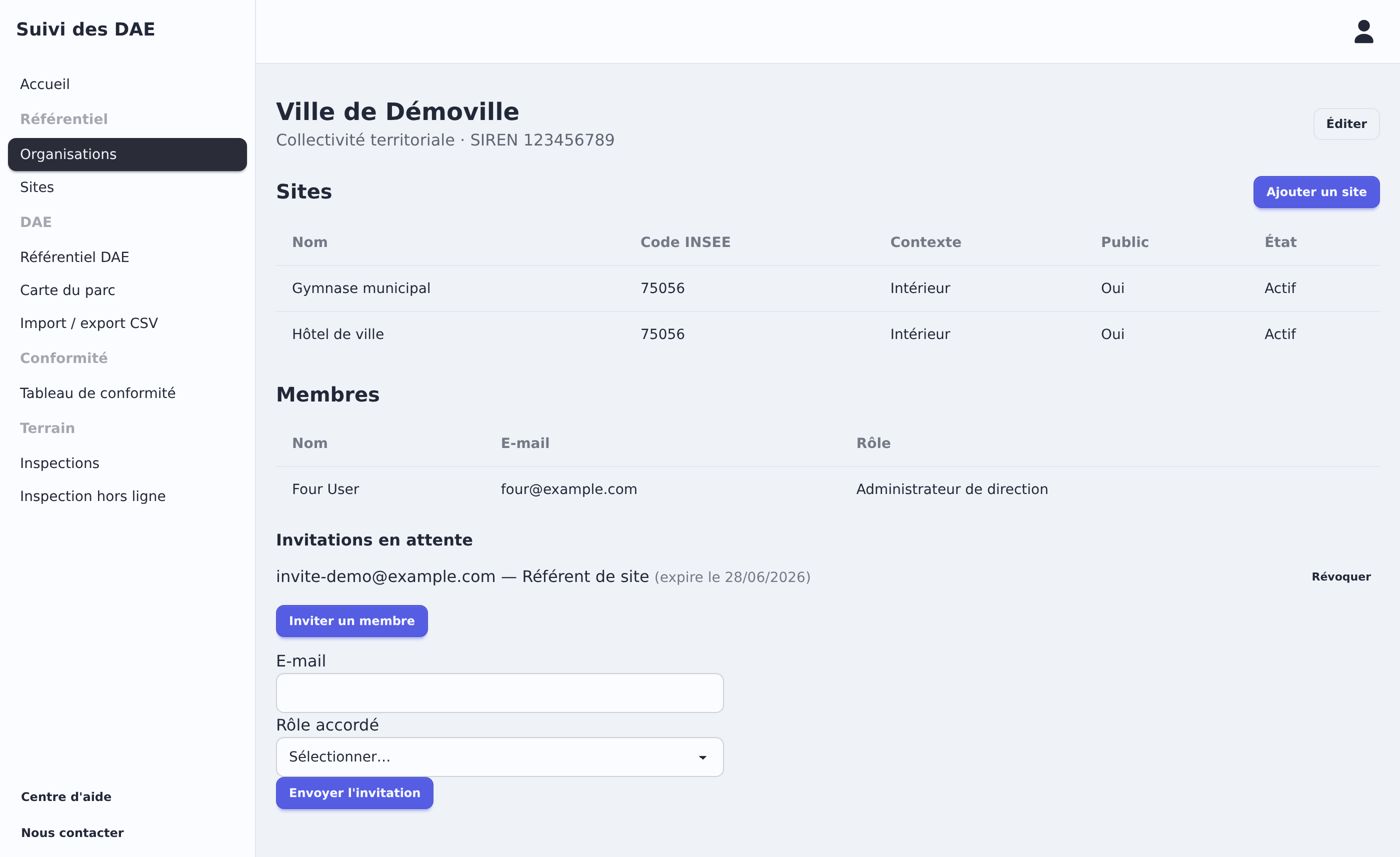 Membres et invitations de l'organisation